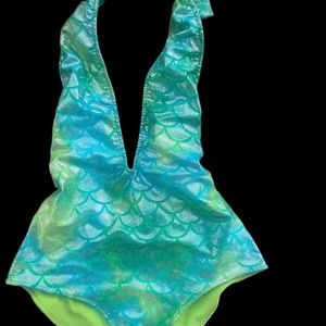 J.Valentine Turquoise Mermaid Print Cheeky Leotard